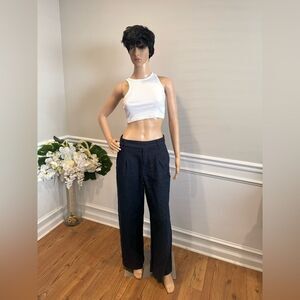 Madewell Navy Wide-Leg Linen Pants